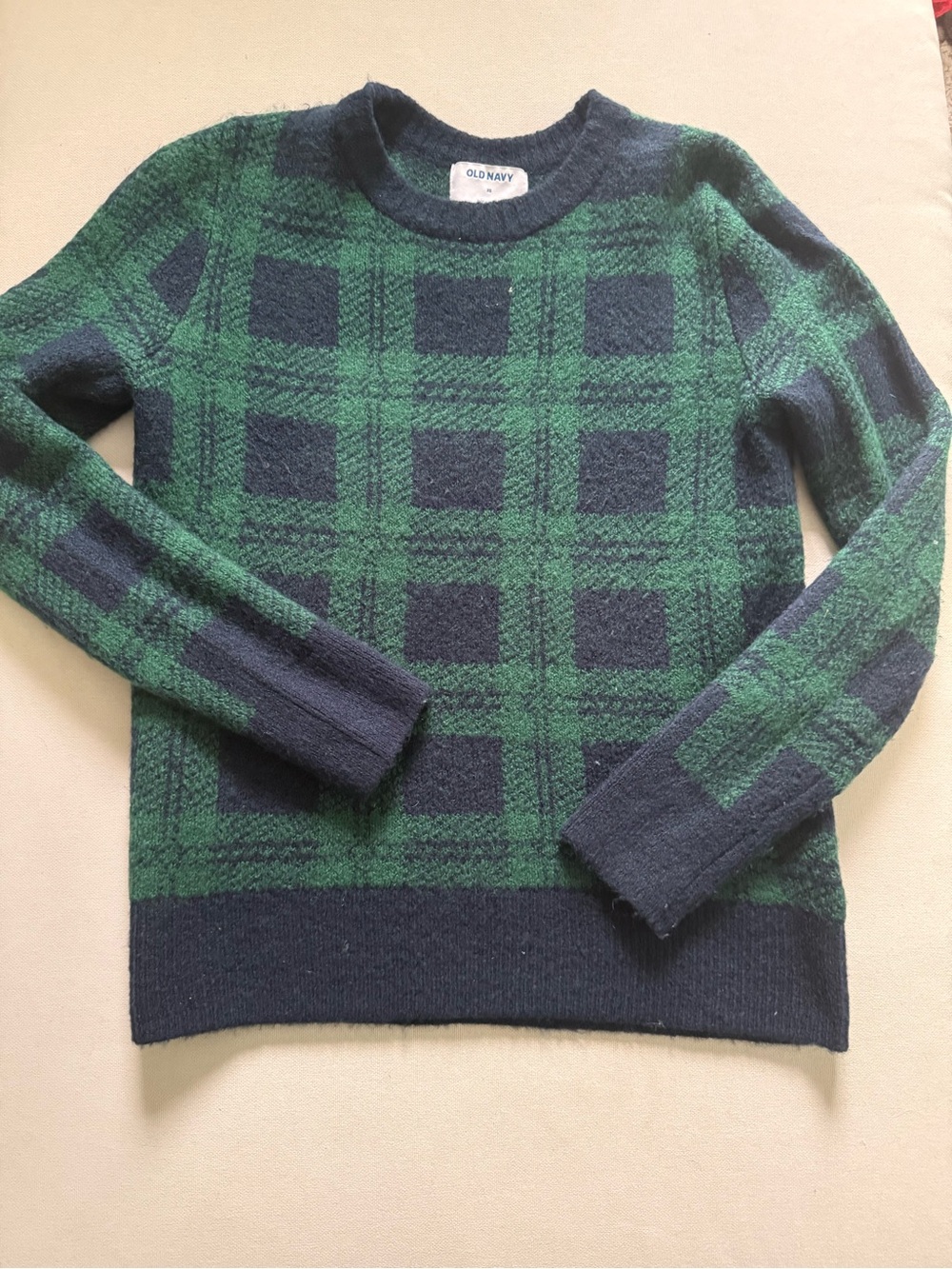 Old Navy women’s Green and Navy Plaid Crew Sweater